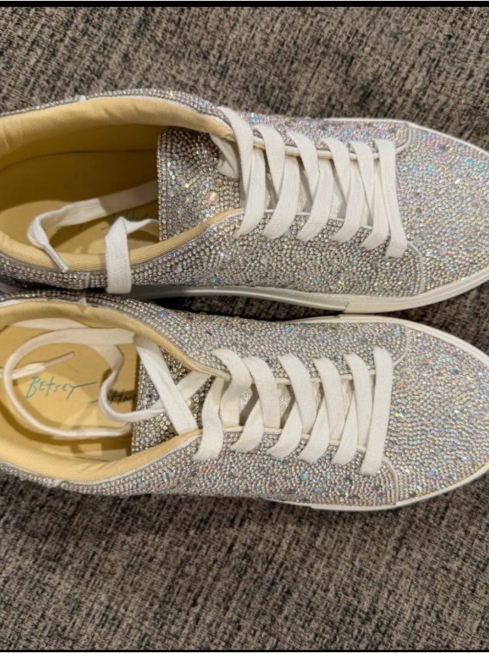 Betsey Johnson Crystal-Embellished Iridescent White Sneakers size 10